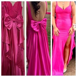 Hot Pink Shimmer Prom/Formal Dress with Bow Detail